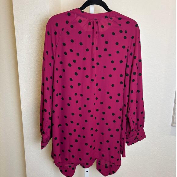 Melissa McCarthy Seven Womens Raspberry Pink Polka Dot Plus Size Blouse 1X NWT - Picture 4 of 7